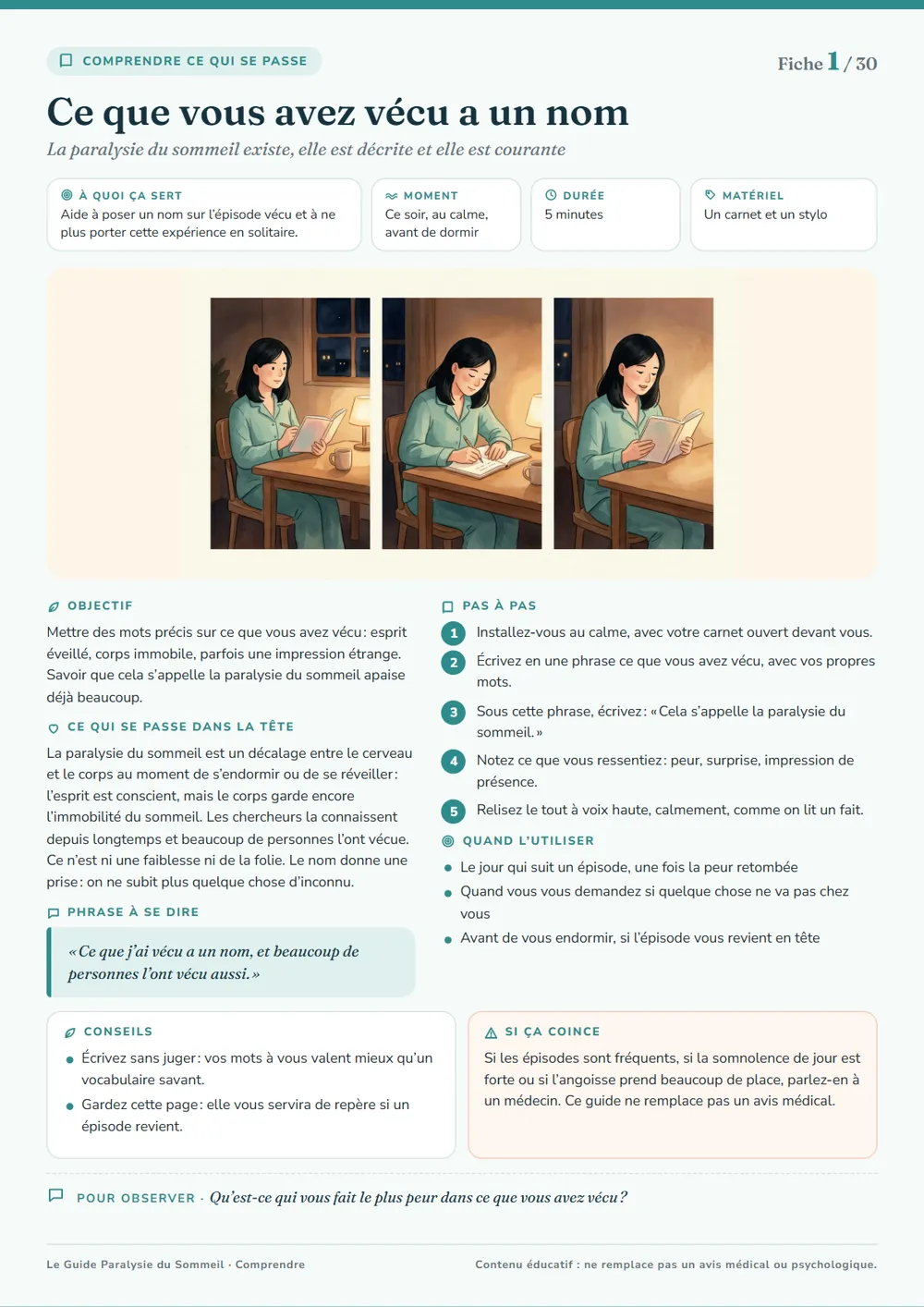 Fiche 1 du Guide de la Paralysie du Sommeil : Ce que vous avez vécu a un nom